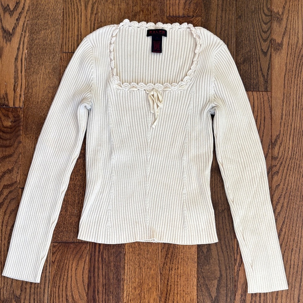 Vintage Ralph Lauren Cream Ribbed Long Sleeve Top